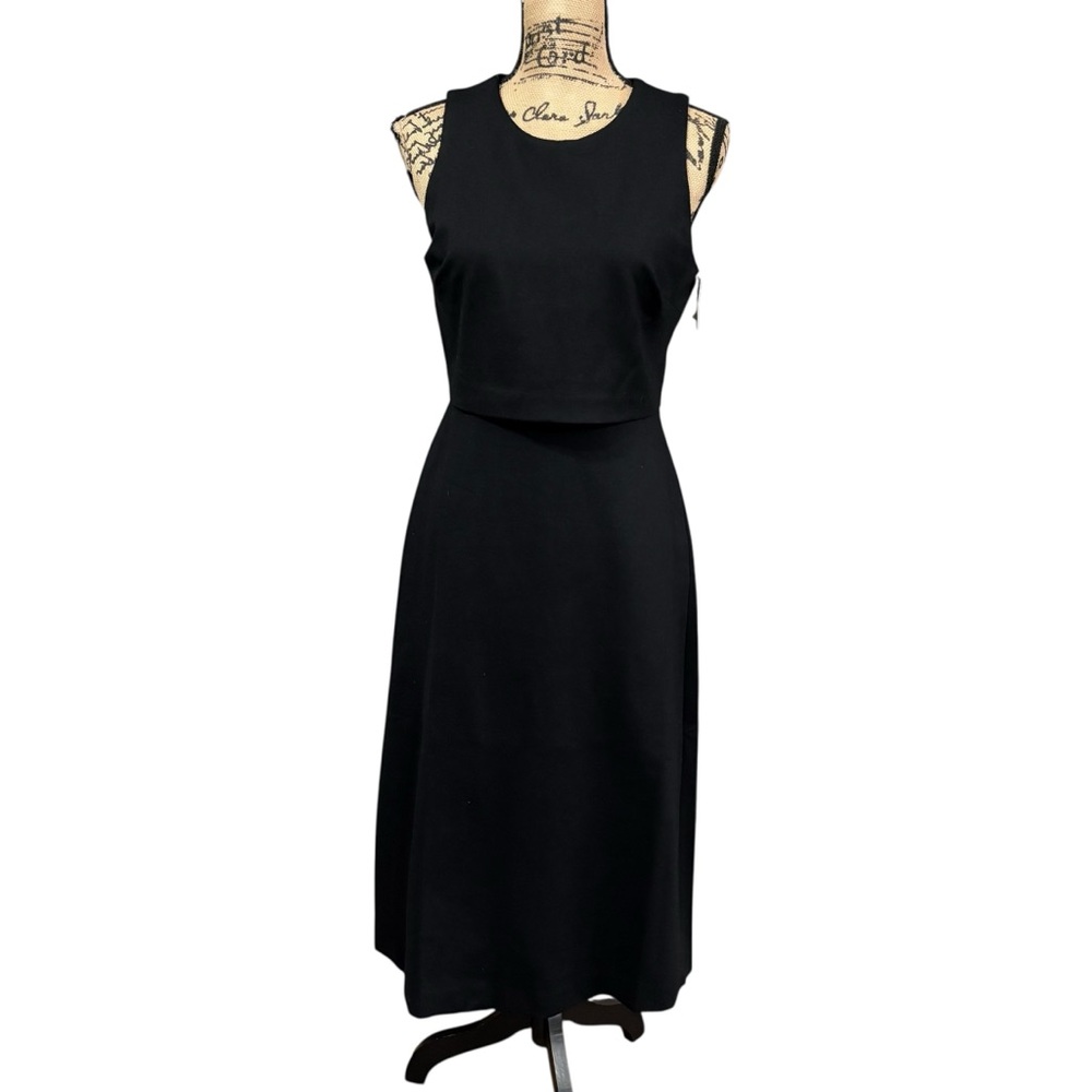 SPANX Ponte Fitted Midi Dress Overlay Sleeveless Cut Out Back Black Size Small